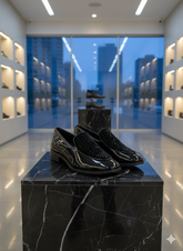 BLUE HILLS PATENT TUXEDO STUDDED VELVET VAMP LOAFERS